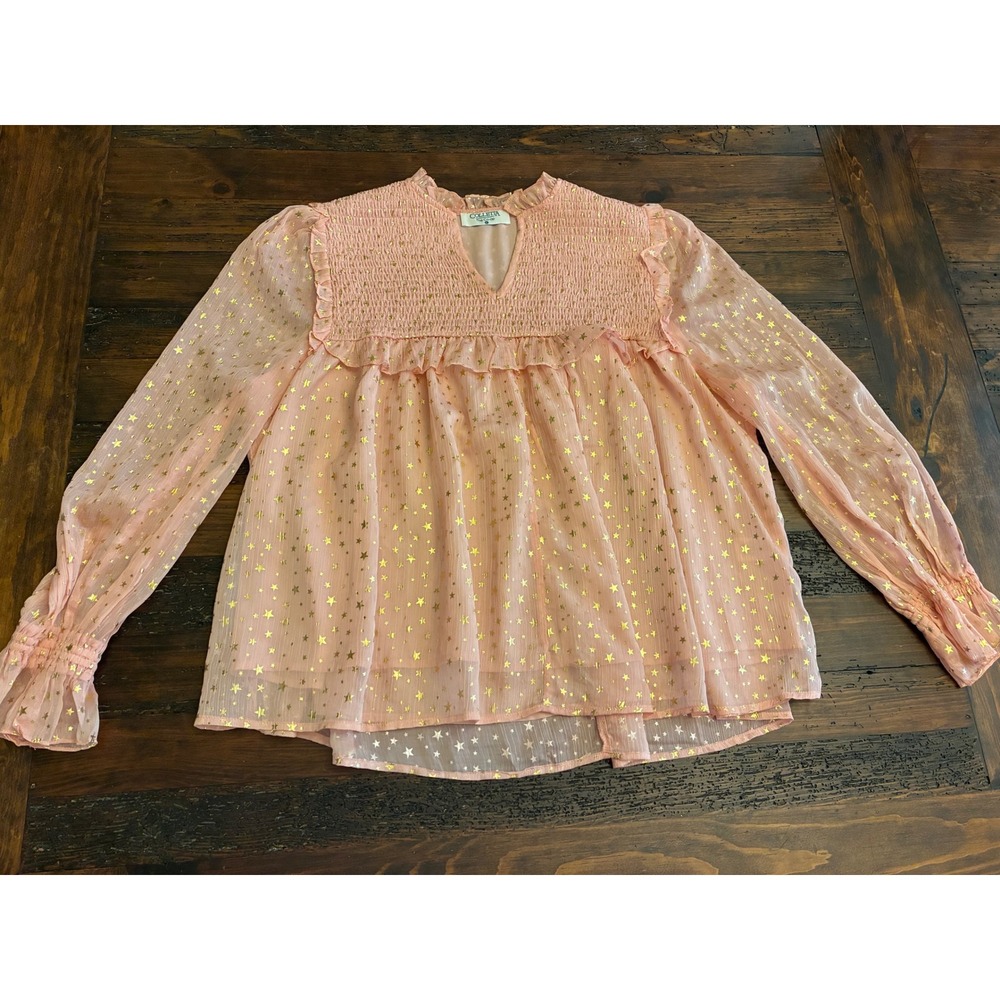 Colleta Star Print Ruffle Blouse, size Large - Picture 2 of 5